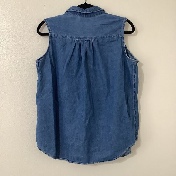 Vintage 90s Denim Wearable Art Fish Artsy Embroidered Sleeveless Button Down XL - Picture 7 of 8